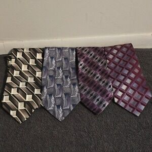 Stafford Ties Lot 4 Necktie Bundle Mens OS Multicolored Geometric Silk Classic
